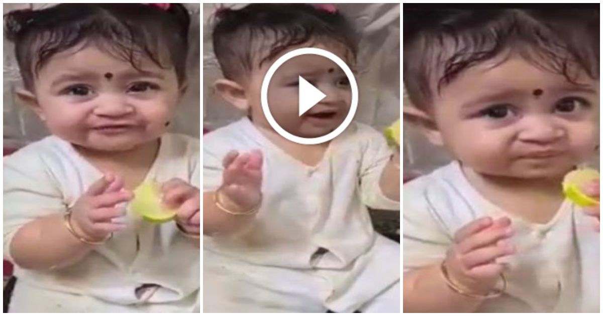 Cute baby girl eating lemon trending video viral