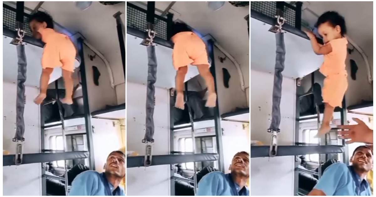 Baby Climbs Down From Upper To Lower Train Berth viral Video