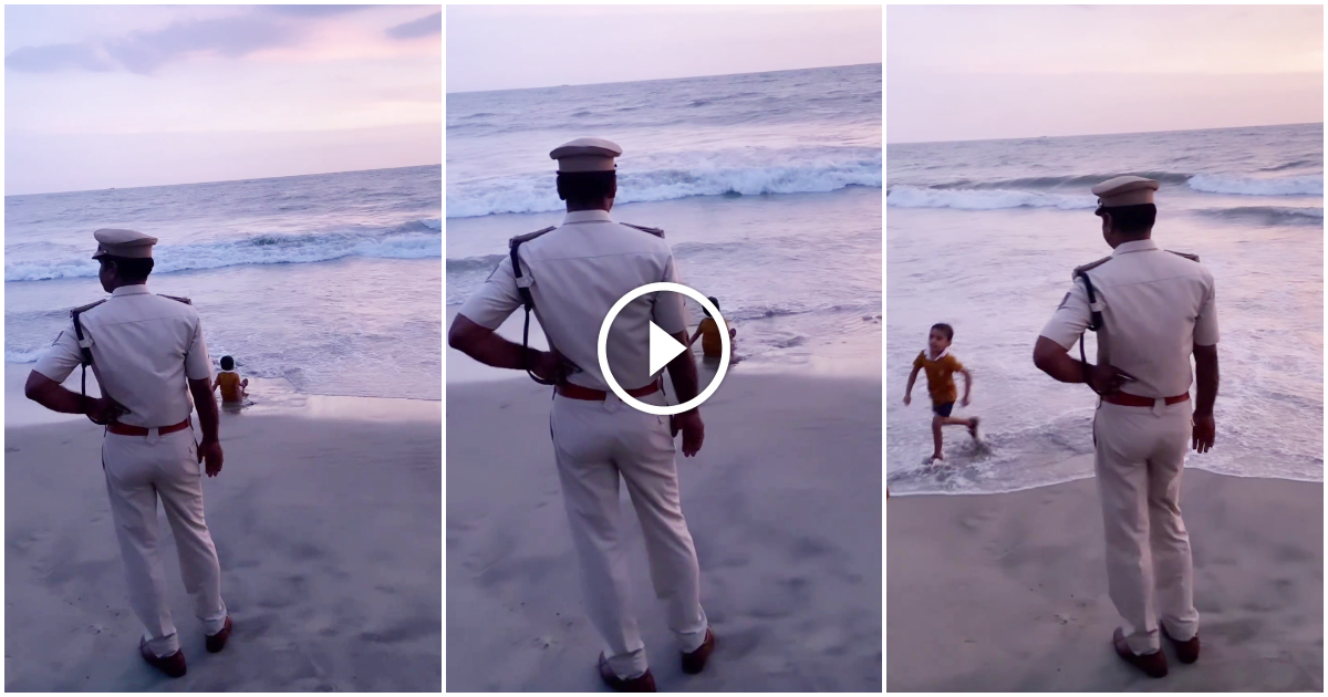 cute-boy-playing-at-beach-with-police-video-viral